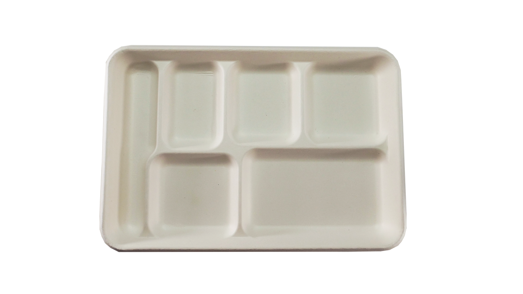 HARSHU 6 Compartment Sugarcane Plates (25 per pack)