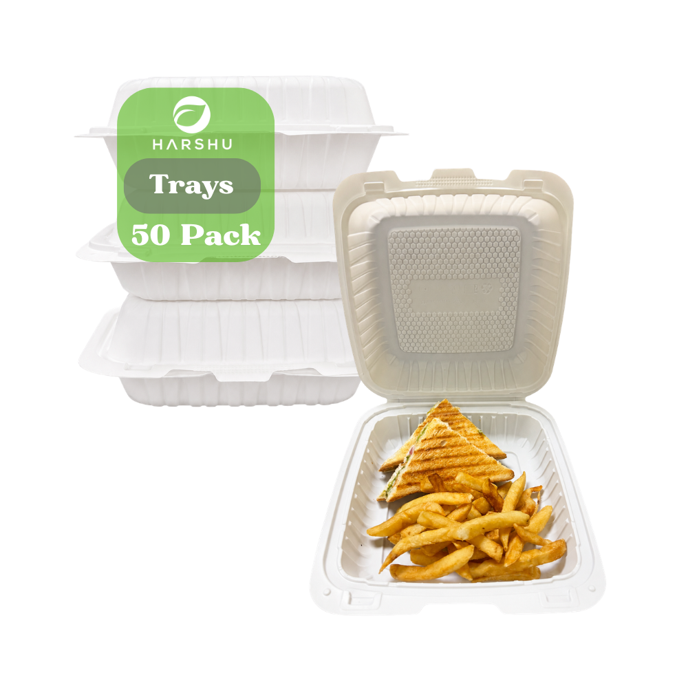 Clamshell Meal Tray 9x9 Inches - 50 Pack