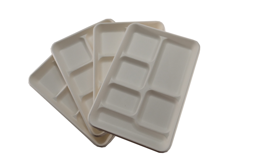 HARSHU 6 Compartment Sugarcane Plates (25 per pack)