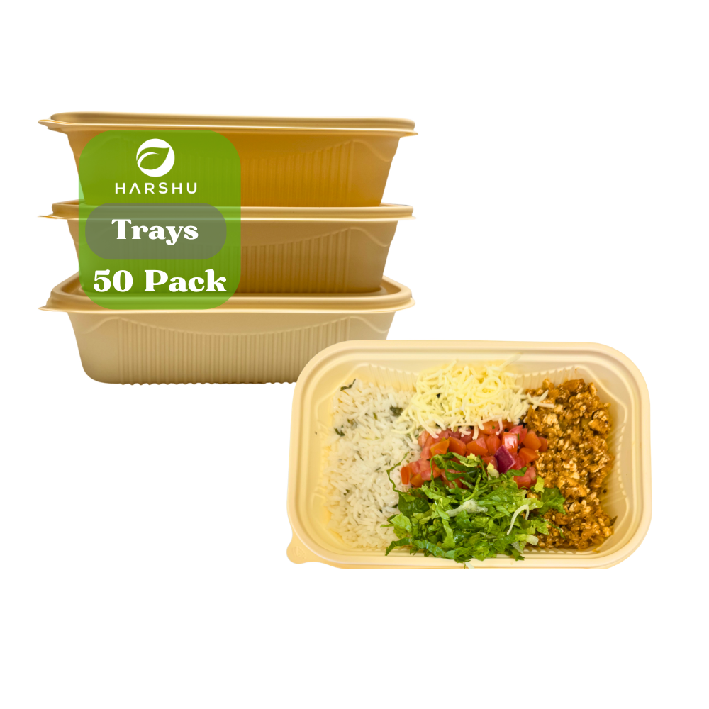 Rectangular Meal Tray 850 ML with Lids - 50 Pack