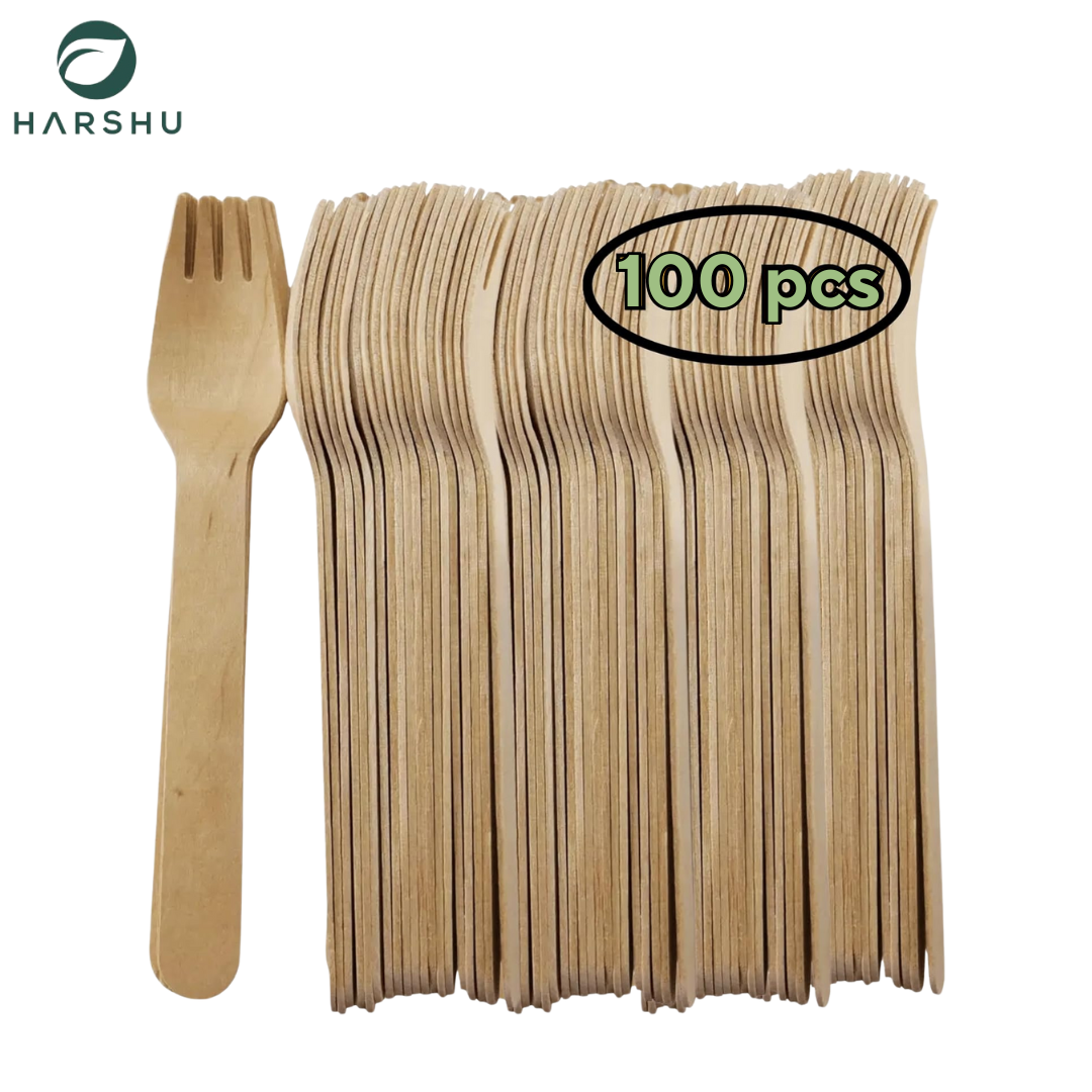 HARSHU Disposable Wooden Fork Set (100 per pack)