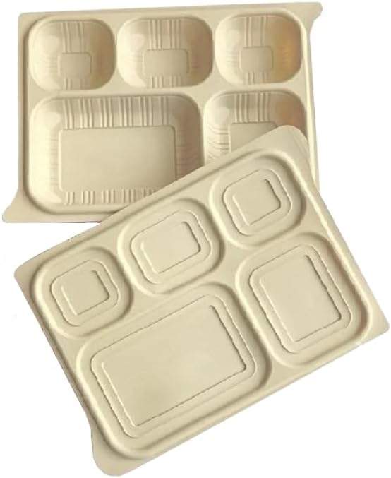 Harshu Cornstarch Plates with Lids - 5 Compartment, 10 Pack